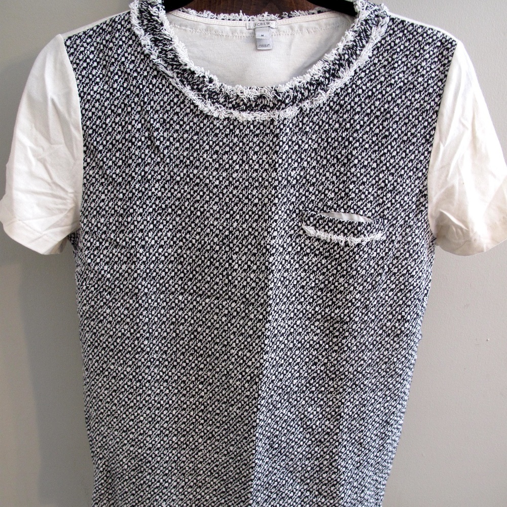 J. CREW Silk, Cotton Tweed Front Tee Black/Cream M